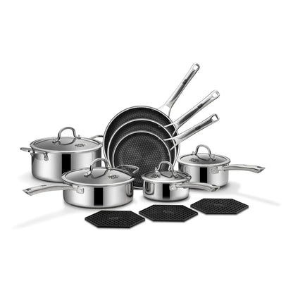 SN0WCLAD Hybrid Stainless Steel Nonstick Cookware Set – 10PC & 14PC