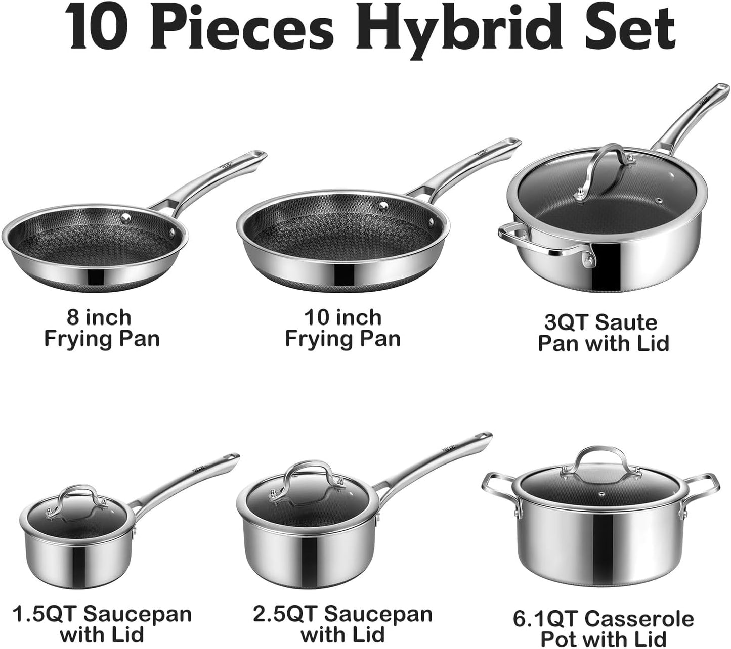 SN0WCLAD Hybrid Stainless Steel Nonstick Cookware Set – 10PC & 14PC
