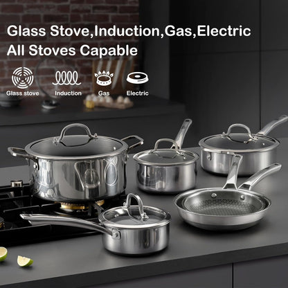 SN0WCLAD Hybrid Stainless Steel Nonstick Cookware Set – 10PC & 14PC