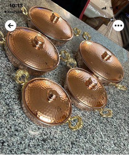 Handmade Copper Cookware Set with Brass Handles