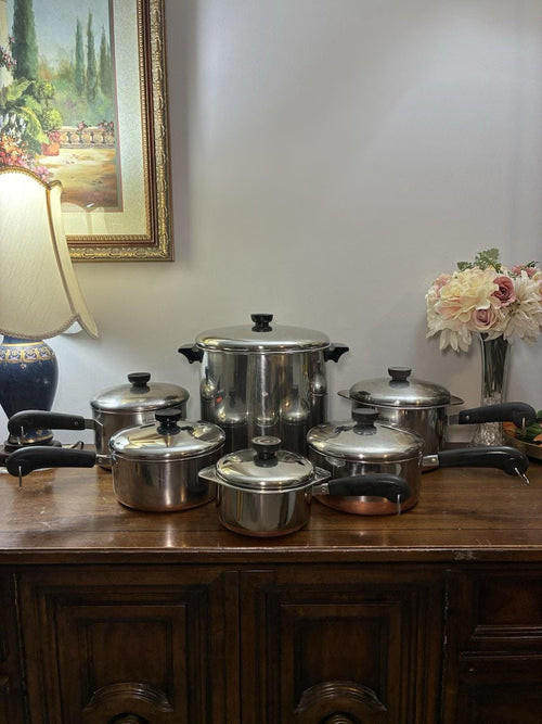 Vintage Revere Ware Copper Bottom 14p Cookware Lot Pots Pans Double Boilers Lids