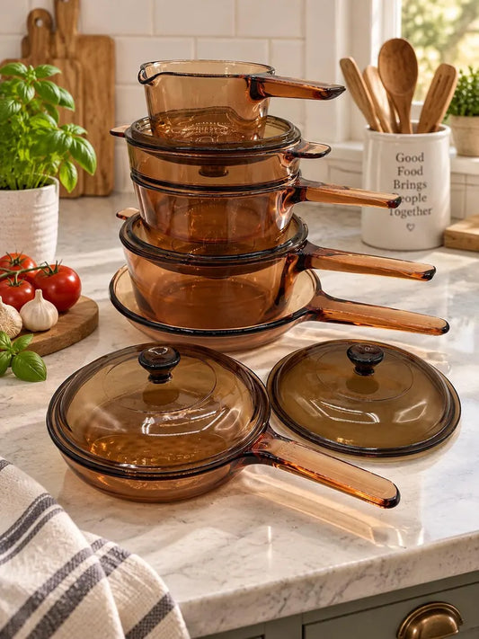 Vintage Corning Visions Amber Cookware Set